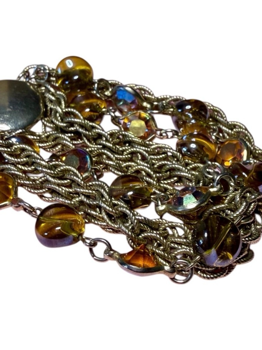Gold-Tone Multi-Strand Bracelet with Amber Glass Beads